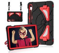 DreamerX for Samsung Galaxy Tab S10 FE/S9 FE/S9/S8/S7 11 inch Case, Heavy Duty Silicone Protective Cover with S Pen Holder Kickstand Carrying Shoulder Strap for Kids Children Boys Girls, Black Red