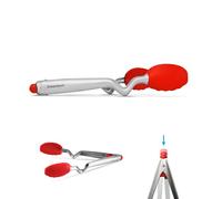 Dreamfarm Clongs | Non-Scratch, Stainless-Steel Click-Lock Sit Up Tongs with Silicone Heads | Red, 9 Inches