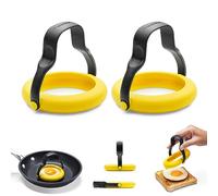 Dreamfarm Flegg 3-In-1 Flexible Silicone Egg Rings, Flippers, & Servers Safe on Non-Stick - Pack of 2, Yellow/Black