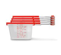 Dreamfarm Levups | Scraping Self-Leveling Measuring Cups | Set of 4 Cups | Red + Clear