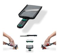 Dreamfarm Nocutu Handheld Safety Mandoline Slicer, Food Vegetable Cutter with Non-Slip Bowl Hook & Foot - Adjustable 1-3mm Slicer, Black/Green