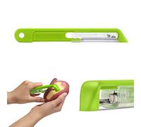 Dreamfarm Sharple Self-Sharpening Vegetable Peeler - Kermit Green | Ceramic sharpener in safety cover automatically hones stainless steel swivel blade, suitable for left & right handed use