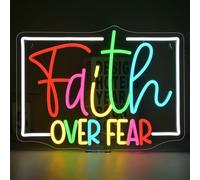 DREAMFORT Faith over Fear Neon Sign LED Sign Wall Decor for Home, Office, or Church, Adjustable Brightness, USB Powered, Lighting for Bedroom, Living Room
