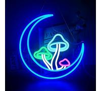 DREAMFORT Moon Mushroom Neon Sign Blue Moon Neon Lights for Wall Decor Mushroom Light Up Signs USB LED Signs for Girls room Living Room Kids Room Home Bar Party Shop