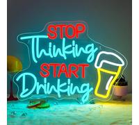 DREAMFORT Stop Thinking Start Drink Beer Neon Sign Fun LED Bar Wall Decor for Pubs, Man Caves & Party Basements USB-Powered Adjustable Brightness Drinking-Themed Humor Decor
