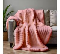 Dreamfox Faux Fur Throws Fluffy Blanket Super Soft Striped Lightweight Striped Touch Luxury Blanket Thick Throws Soft Blankets for Bed, Sofa, Couch Home Décor (Blush pink, King (200 x 240 CM))