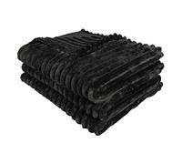 Dreamfox Faux Fur Throws Fluffy Blanket Super Soft Striped Lightweight Striped Touch Luxury Blanket Thick Throws Soft Blankets for Bed, Sofa, Couch Home Décor (Black, King (200 x 240 CM))