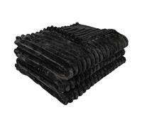 Dreamfox Faux Fur Throws Fluffy Blanket Super Soft Striped Lightweight Striped Touch Luxury Blanket Thick Throws Soft Blankets for Bed, Sofa, Couch Home Décor (Black, Double (150 x 200 CM))