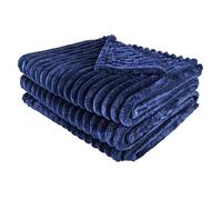 Dreamfox Faux Fur Throws Fluffy Blanket Super Soft Striped Lightweight Striped Touch Luxury Blanket Thick Throws Soft Blankets for Bed, Sofa, Couch Home Décor (Navy, King (200 x 240 CM))