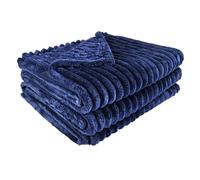 Dreamfox Faux Fur Throws Fluffy Blanket Super Soft Striped Lightweight Striped Touch Luxury Blanket Thick Throws Soft Blankets for Bed, Sofa, Couch Home Décor (Navy, Double (150 x 200 CM))