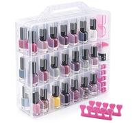 DreamGenius Portable Nail Polish Clear Organizer for 48 Bottles, Double Side and Locking Lids Gel Polish Storage Holder, Space Saver with 8 Adjustable Dividers