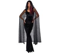 Dreamgirl Black Lace Hooded Gothic Cape Adult Womens Halloween Costume 11192