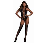 Dreamgirl Women's 0313 Strappy Stretch Teddy with Thigh Highs, Black, O/S