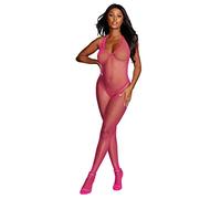 Dreamgirl Women's Diamond Net Fishnet Halter Crotchless Bodystocking Hosiery, Neon Pink, One Size