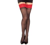 Dreamgirl womens Sheer Thgh High Stocking With Stay-up Silicone Lace Top, Black Red, One size