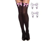Dreamgirl Women's Sheer Thigh High Stocking with 2 Sets of Bows