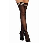 Dreamgirl Women's Sheer Thigh High Stockings with Striped Elastic Top Hosiery, Black, One Size/XL