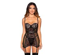 Dreamgirl Women's Studded Animal Print Garter Slip Lingerie Set, Black, Medium (Pack of 2)