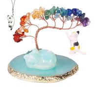 Dreamgirnh Opal Cat Chakra Crystal Tree and Healing Stones Cute Sleeping Cat Statue Lucky Kitten Figurine Office Bedroom Home Desk Fairy Garden Decoration Cat Lovers Gifts for Women (Opal)