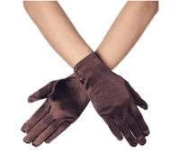 DreamHigh Women 9 Inches Short Satin Mittens Opera Gloves Wrist Length Gloves, Brown, One Size