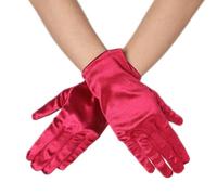 DreamHigh Women 9 Inches Short Satin Mittens Opera Gloves Wrist Length Gloves, Burgundy, One Size