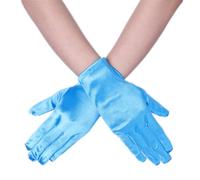 DreamHigh Women 9 Inches Short Satin Mittens Opera Gloves Wrist Length Gloves, Sky Blue, One Size