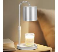 Dreamholder Electric Candle Warmer Lamp with Timer & Dimmer, Adjustable Height Wax Melt Warmer for Jar Candles, Wood Base Candle Melter, Floral Home Decor Gifts for Women, Mom, Silver