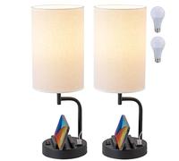 Dreamholder Table Lamp, Bedside Lamp with USB C&A Charging Ports, Dimmable LED Desk Lamp with 3-Color Modes with Phone Stands, for Bedroom, Living Room, Office, Black(Set of 2, Bulb Included)