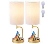 Dreamholder Table Lamp, Bedside Lamp with USB C&A Charging Ports, Dimmable LED Desk Lamp with 3-Color Modes with Phone Stands, for Bedroom, Living Room, Office, Gold(Set of 2, Bulb Included)
