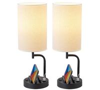 Dreamholder Table Lamp, Bedside Lamp with USB C&A Charging Ports, LED Desk Lamp with 3-Color Modes with Phone Stands, for Bedroom, Living Room, Office, Black(Set of 2, Bulb Included)