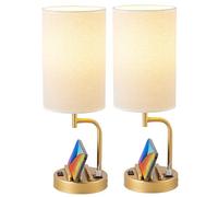 Dreamholder Table Lamp, Bedside Lamp with USB C&A Charging Ports, LED Desk Lamp with 3-Color Modes with Phone Stands, for Bedroom, Living Room, Office, Gold(Set of 2, Bulb Included)