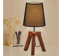 Dreamholder Wood Bedside Table Lamp, Tripod Desk Lamp with On-Off Switch, Nightstand Lamp with Fabric Shade for Reading, Bedroom, Living Room, Office, Walnut Base with Black Shade