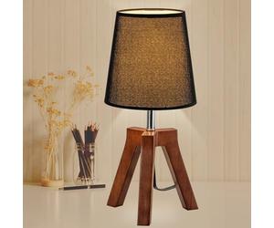 Dreamholder Wood Bedside Table Lamp, Tripod Desk Lamp with On-Off Switch, Nightstand Lamp with Fabric Shade for Reading, Bedroom, Living Room, Office, Walnut Base with Black Shade