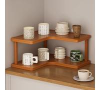 Dreamhousey 2-tier Kitchen countertop corner spice rack, household Cupboard Cabinet coffee mug Cup storage shelf condiment seasoning organizer, desktop wood bookshelf bookcase (2-tier)