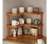Dreamhousey 3-tier Kitchen countertop corner spice rack, household Cupboard Cabinet coffee mug Cup storage shelf condiment seasoning organizer, desktop wood bookshelf bookcase (3-tier)