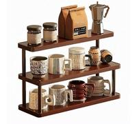 Dreamhousey 3-tier Kitchen countertop spice organizer, Cup shelf, household Cupboard Cabinet coffee mug cup rack, simple dresser desktop wood small Cosmetic storage rack (3-tier（brown)