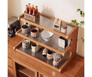 Dreamhousey 3-tier Kitchen countertop spice rack Cup shelf organizer, household Cupboard Cabinet coffee cup mug cup storage rack, simple desktop wood small bookshelf bookcase (3-tier(L)