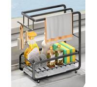 Dreamhousey Dish Drainer Rack with Removable Drip Tray Draining Board, Kitchen Filter Cloth Storage Holder, Sink Bowl Drying Rack Organizer for Kitchen Counter，Space-Saving (black)