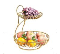 Dreamhousey Gold metal fruit basket snack rack table fruit bowl, home living room coffee table candy dessert tray table light luxury fruit stand rack (gold, 2-tier)