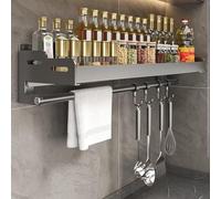 Dreamhousey Kitchen Iron Storage Rack, Spice Rack Hanging on Wall, Household Wall Mounted Kitchen Utensils, Oil Salt Spice Holder Organiser Shelf (Black, 40 cm Length)