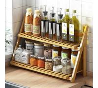 Dreamhousey Kitchen Storage Rack Household Countertop Spice Rack, 2-Tier Multifunctional Spice Rack Simple Modern Flower Rack Bamboo Wood (Wood Color, L)