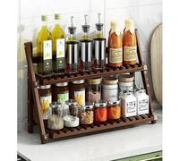 Dreamhousey Kitchen Storage Rack Household Worktop Spice Rack 2 Tier Multifunctional Spice Rack Simple Modern Flower Shelf Bamboo Wood Organiser (Brown, L)