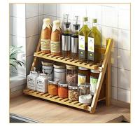 Dreamhousey Kitchen Storage Rack Household Worktop Spice Rack 2 Tier Multifunctional Spice Rack Simple Modern Flower Shelf Bamboo Wood Organiser (Wood Colour, M)