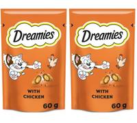 Dreamies Cat Treats Delicious Snacks with Chicken, 8 Pouches (8 x 60 g) (Pack of 2)