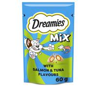 Dreamies Cat Treats, Tasty Snacks with Scrumptious Salmon and heavenly Tuna, 8 Pouches of 60 g