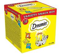 Dreamies Cat Treats Variety Pack, Snacks with Chicken, Salmon and Cheese, 12 Pouches of 60 g