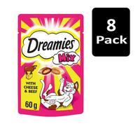 Dreamies Cat Treats, Tasty Snacks with Delicious Cheese and Tempting Beef, 8 Pouches of 60 g