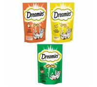 Dreamies Treats Pack of 3 with Chicken Cheese & Catnip Flavours | Crunchy Biscuits | Kitten & Indoor Treats | No Artificial Colours | Tasty Snacks with Soft Centre | 60g Each Pack