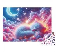 Dreaming Cat Jigsaw Puzzle 1000 Piece Jigsaw Puzzle for Adults Night Sky Scene 52x38cm/1000pcs