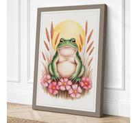 Dreaming Frog Boho Canvas Wall Art Print 24x16 Inch | Taupe
